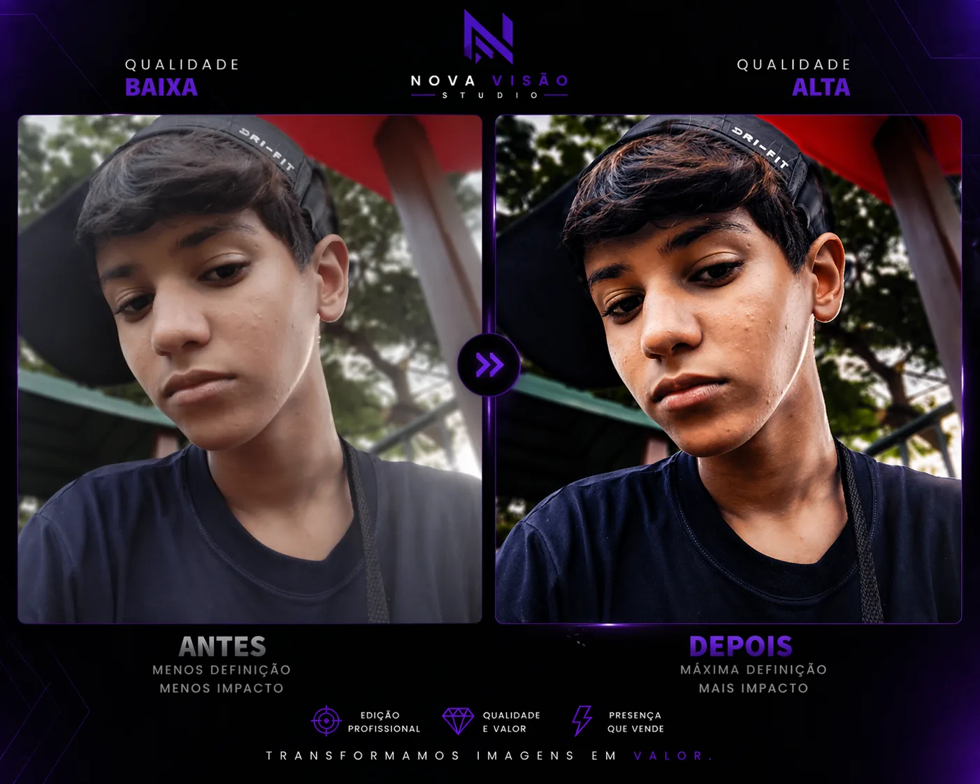 Comparação original de antes e depois